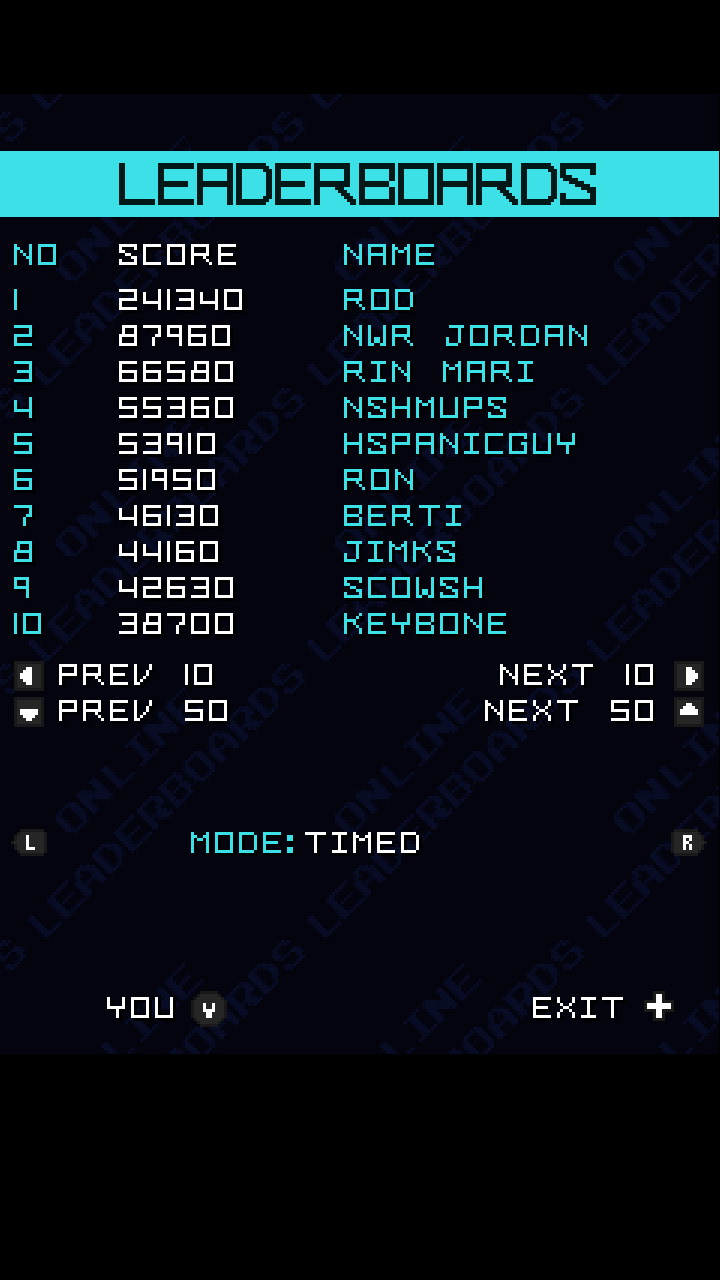 Screenshot: SophStar online leaderboards of Timed mode, showing Berti at 7th place with a score of 46 130